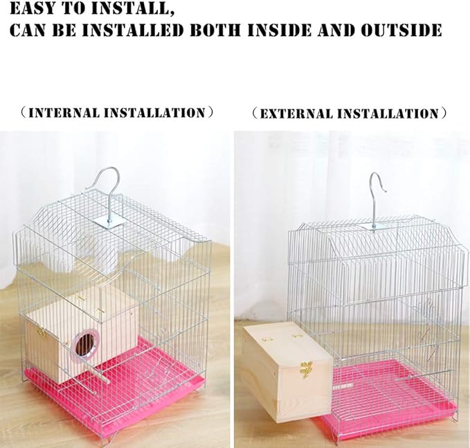 Pine Wood Parakeet Nest Box Bird House Budgie Breeding Mating Box for Lovebirds Cockatiel Parrotlets (S)