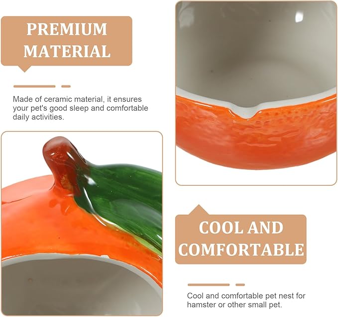 POPETPOP Ceramic Hamster Hideout: Orange Hamster House - Small Animal Hide for Chinchilla, Hedgehog, 10x10cm