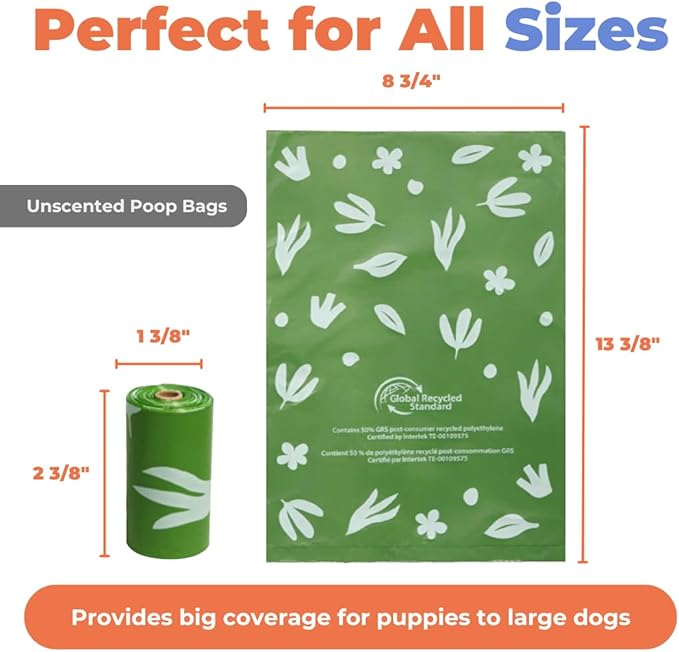 Best Pet Supplies Dog Poop Bags for Waste Refuse Cleanup, Doggy Roll Replacements for Outdoor Puppy Walking and Travel, Leak Proof and Tear Resistant, Thick Plastic - Green (Unscented), 600 Count