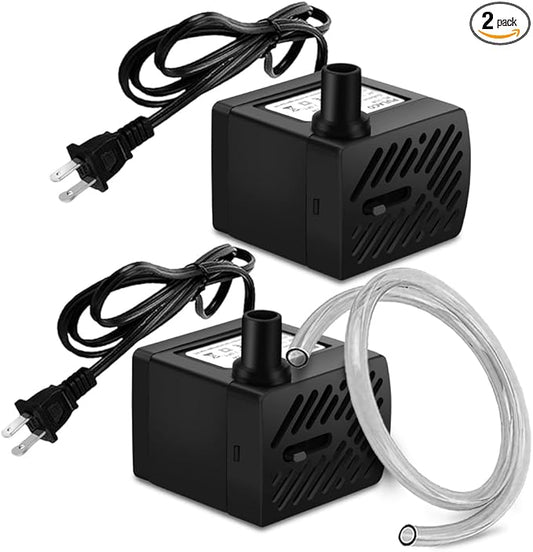 PULACO 2Pcs Mini Fountain Pump (50GPH 3W), Ultra Quiet Submersible Water Pump for Aquarium, Small Fish Tank, Pet Water Fountain, Tabletop Fountains, Water gardens and Hydroponic Systems