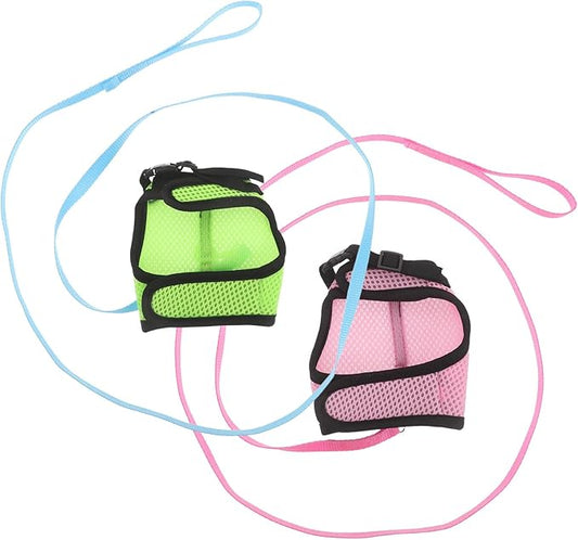 TEHAUX 2pcs Small Pet Harness and Leash Set for Walking Breathable Mesh Vest Adjustable for Rabbits, Guinea Pigs, Puppies, and Kittens Pink and Fruit Green Medium Size for Outdoor