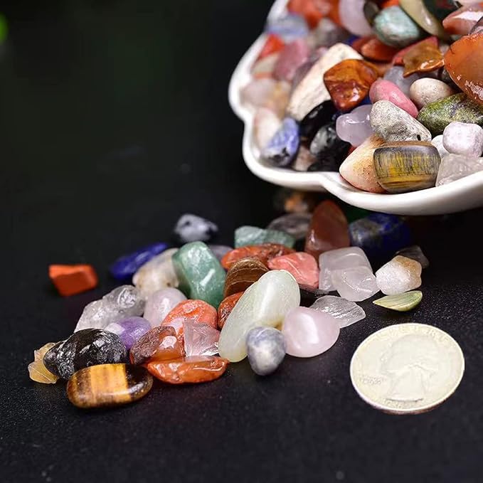 Erliway Natural Colorful Quartz Tumbled Chips Crushed Crystal Stone, 7-9mm | Polished Healing Crystal Chips Healing Reiki Crystal Jewelry Making Home Decoration, Aquarium, Vase Fillers, Plants Décor