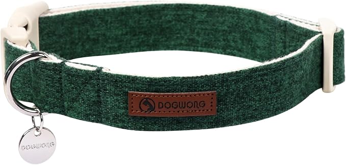 DOGWONG Cotton Hemp Dog Collar, Heavy-Duty Christmas Green Dog Collar Adjustable Soft Natural Fabric Pet Dog Collar Cute Holiday Puppy Necklace for Small Medium Large Dogs