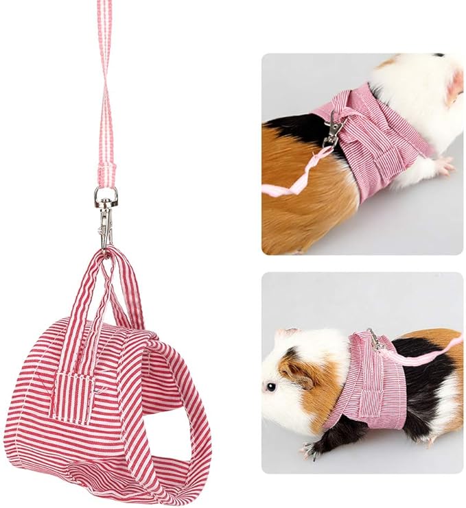 Squirrel Vest Harness, Soft Cotton Clothes for Guinea Pig and Small Pets, Adjustable Outdoor Vest and Leash Set for Small Animal Walking (L)