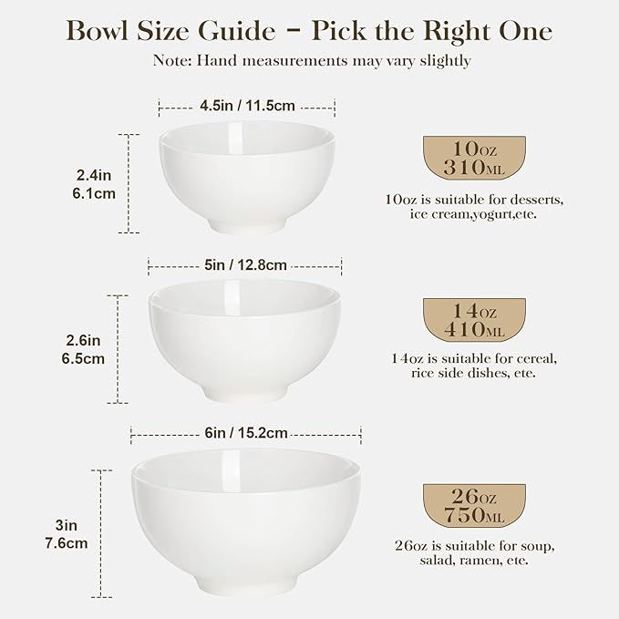 MALACASA Small White Bowls Set of 8, 10 Oz Ice Cream Bowls - Little Ceramic Bowls for Bouillon,Side Dishes, Dessert, Oatmeal, Fruit, Portion Control - Dishwasher & Microwave Safe.