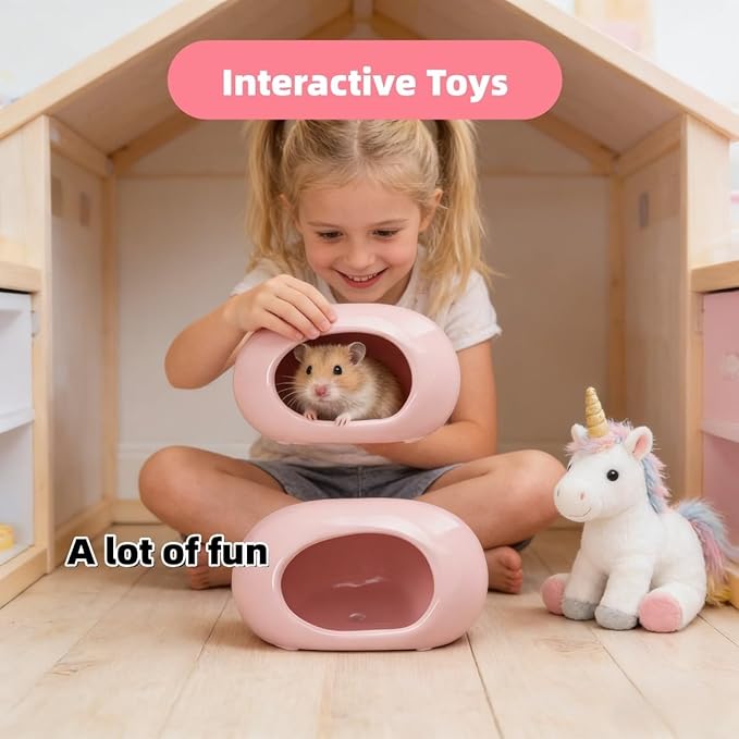 Ceramic Hamster Hideout Large Cool Summer Cute Guinea Pig Bed House for Dwarf Hamsters, Mices, Gerbils and Small Pets (Pink,M)