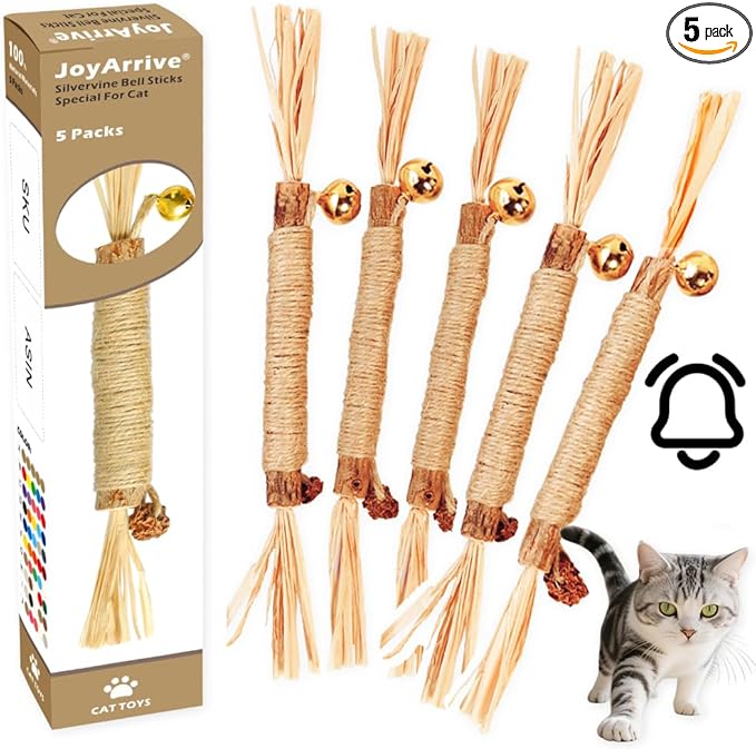 Natural Dried Matatabi Cat Chew Stick with Gall Fruit, Raffia Grass & Bell Cat Ball Toys, Handmade Silvervine Sticks Interactive Catnip Toy for Teething & Entertainment (Size M Color A)