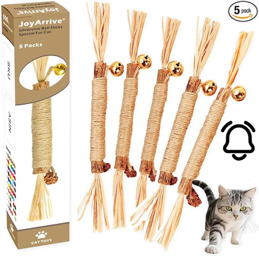 Natural Dried Matatabi Cat Chew Stick with Gall Fruit, Raffia Grass & Bell Cat Ball Toys, Handmade Silvervine Sticks Interactive Catnip Toy for Teething & Entertainment (Size M Color A)