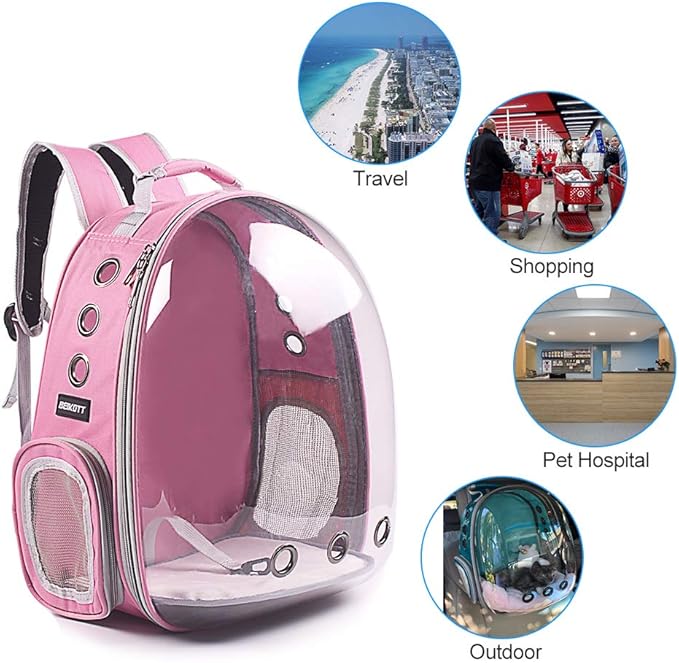 Cat Backpack Carriers, Dog Backpack, Pet Backpack for Small Cats Puppies Dogs Bunny, Airline-Approved Ventilate Transparent Bubble Backpack for Travel and Outdoor(Pink)