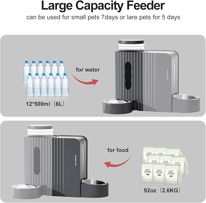 Gardner Pet Automatic Gravity Cat Food Feeder and Water Dispenser Stainless Steel Two-in-One Set Large Capacity Dispenser for Pets Dogs, Puppies, Kittens-(0.8 Gallons x 2)