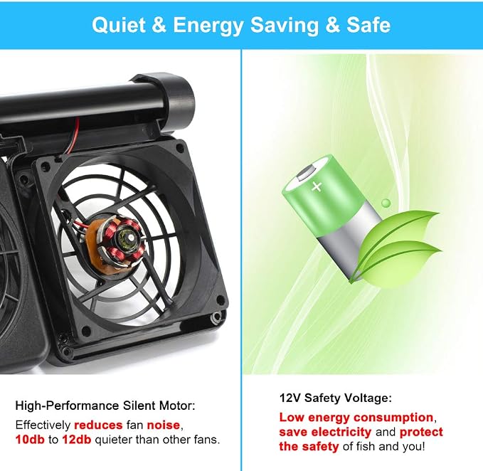 DaToo 3 Fans Aquarium Chiller Fish Tank Fan Aquarium Cooling Fan, 1 Yr Warranty