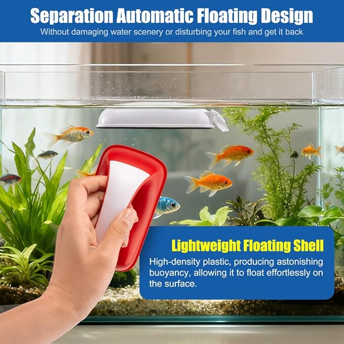 Small Aquarium Cleaning Tool Fish Tank Strong Magnetic Algae Scraper Glass Cleaner Floating Scrubber Brush with 2 Detachable Scrapers for Cleaning Debris and Algae (Size M)
