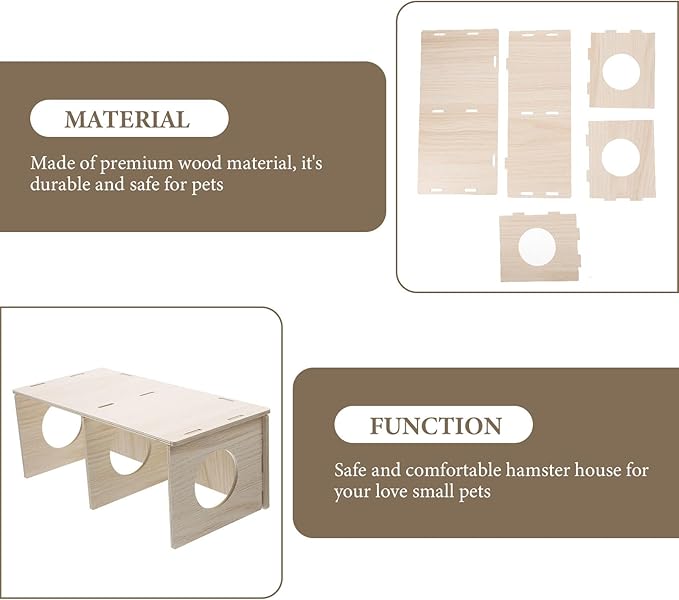 Gadpiparty Wooden Hamster Habitat with Two Rooms, Wood Cabin and Hideout for Guinea Pigs, Mice, Rats, and Small Pets – Toy for Play and Rest