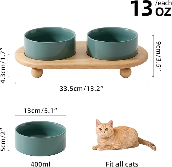 Havniva Raised Cat Water Bowl 5.1” Elevated Ceramic Cat Food and Water Bowl Whisker Friendly Pet Water Bowls for Indoor Cats, Wide Kitten Dish Relieve Whisker Fatigue Non Slip Cat Feeder