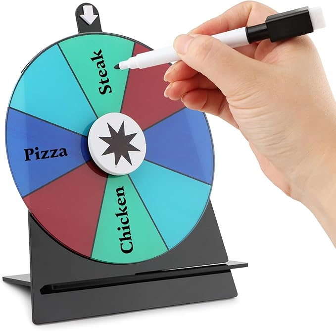 6 Inch Prize Wheel, 8 Slots Color Tabletop Roulette Wheel with Dry Erase Marker, Spin The Wheels for Engaging Home Parties, Trade Show, Carnival Events,Party Birthday Wedding