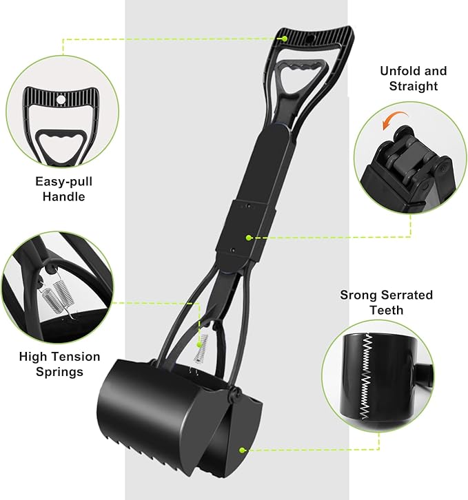 32‘’ Pooper Scooper, Foldable Pooper Scooper for Large Medium Dogs, Poop Pick Up Tool for Yard, Lawns, Grass(Black)