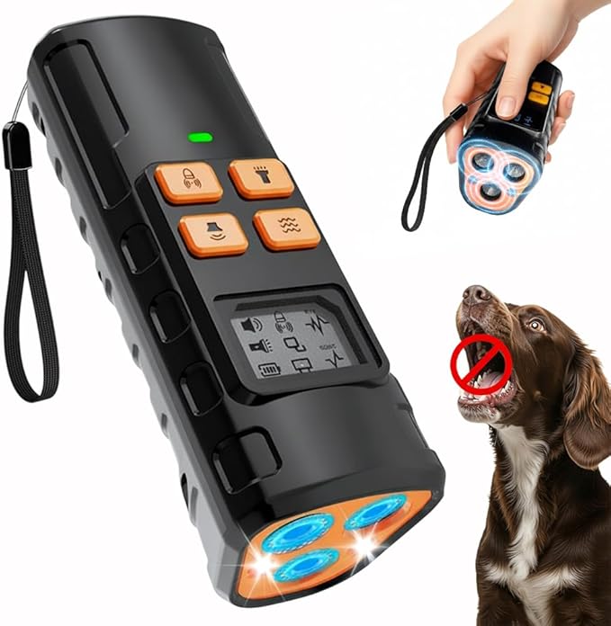 Superious Dog Bark Deterrent Device 4-in-1 Ultrasonic Anti Barking Control, 3X Ultrasonic Power, 6 Training Modes, 60FT Range, Indoor Outdoor, Rechargeable, IPX6 Waterproof, Compact with Flashlight