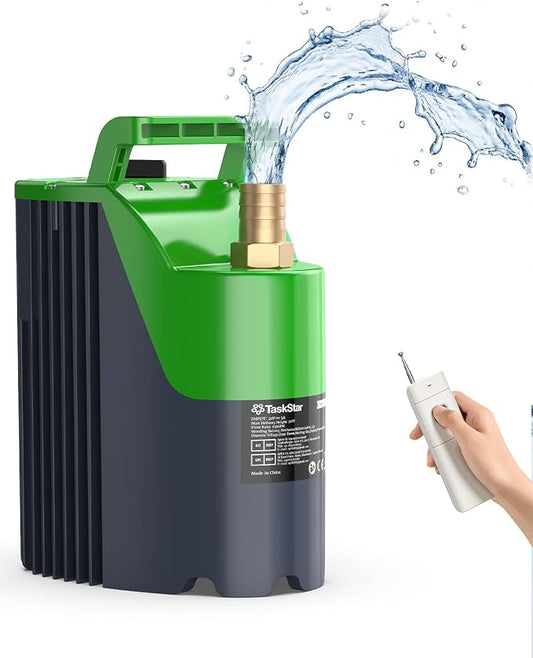 TaskStar Cordless Submersible Water Pump for Pool Cover & Basement | Smart Remote Control, 60-Min Continuous Runtime, 30FT High Water Lift, Portable Submersible Design for Hot Tub and Garden