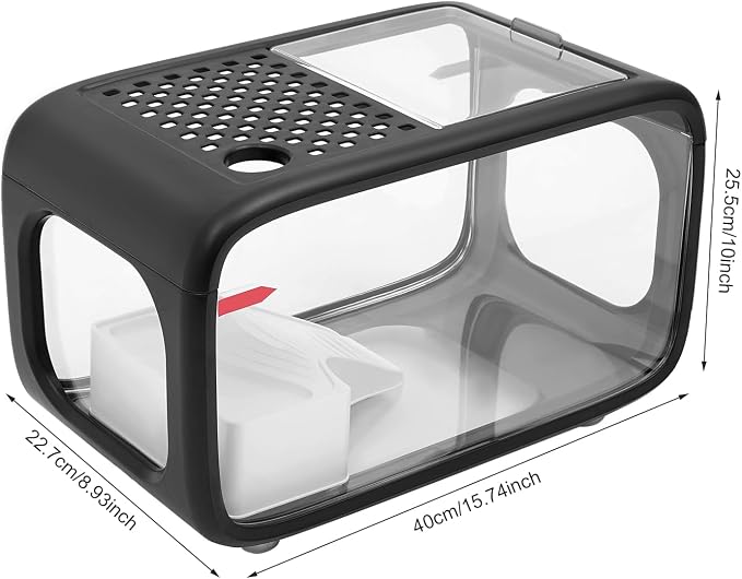 Desktop Fish Tank, 3.17 Gal Modern Aquarium Kit, Fish Bowl with Clear View Cover, Top Feeding Hole and Built-in Climbing Frame, for Small Aquatic Pets, Turtles, Shrimp Home Office Use