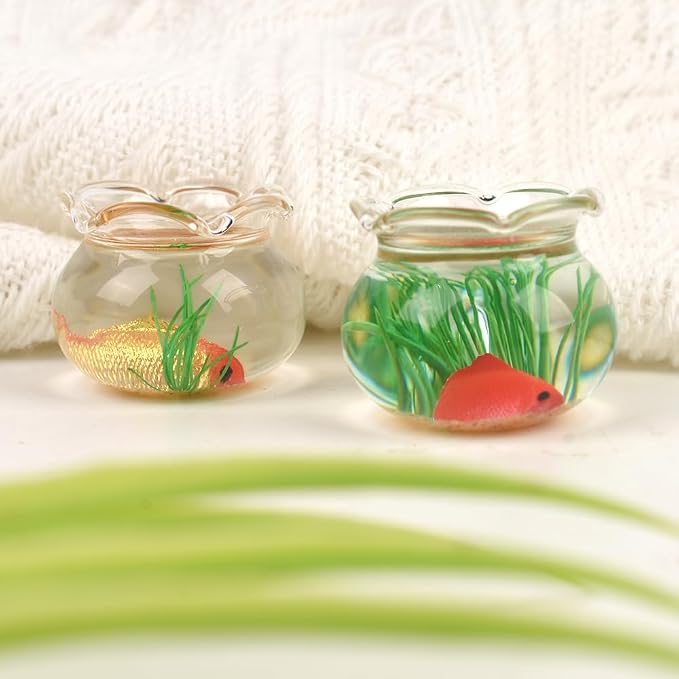 4Pcs Mini Size Fish Bowl Set, The Round and Square Glass Fishbowl, Miniature Landscape Accessories Home Decor Supplies