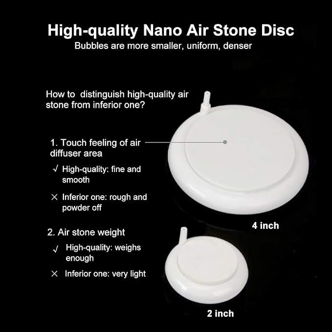 hygger Aquarium Air Stone Kit, Fish Tank Bubbler, Round Air Stone Disk Set for Hydroponics, Small Bubbles, Ultra-High Dissolved Oxygen Diffuser (4-Inch, White)