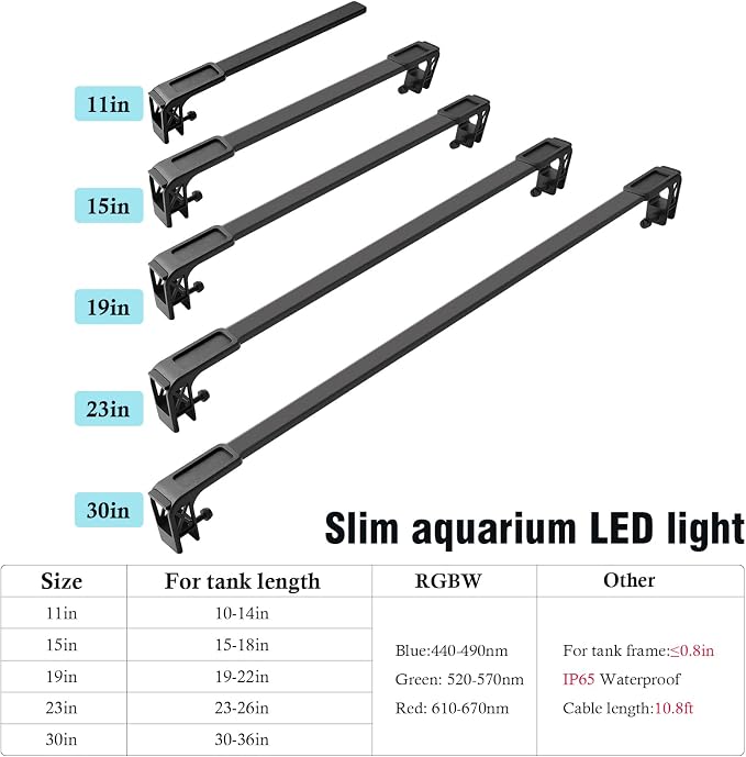 HITOP 11in Slim Aluminum Alloy Aquarium LED Light, Full Spectrum with Day/Night Mode & Timer, 10-Level Brightness, Adjustable Lighting for Planted Tank & Fish Tank Freshwater Fish