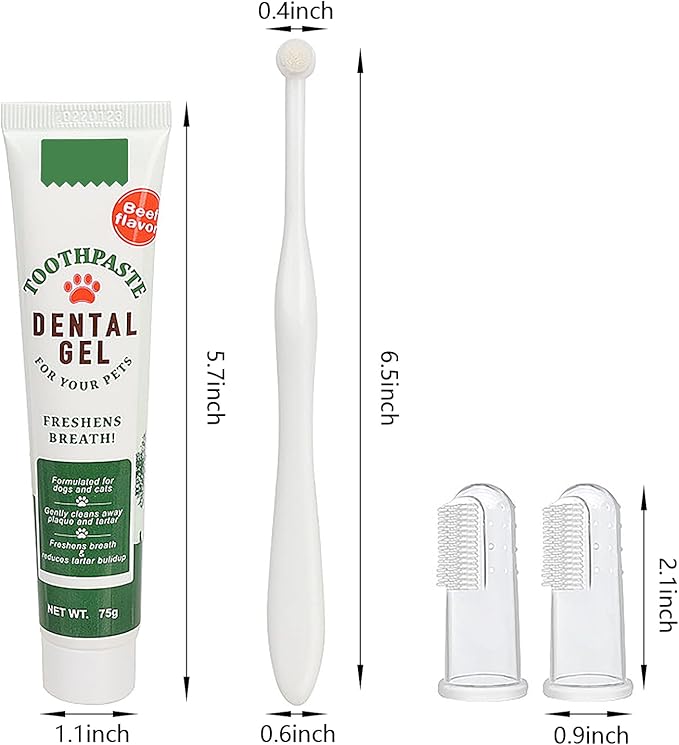Pet Dog Tooth Brushing Kit - Dog Finger Toothbrush, 360° Toothbrush & Beef Flavor Toothpaste for Dogs Puppy Cats Teeth Oral Cleaning, Fresh Breath, Reduces Plaque & Tartar Buildup Dental Care Kit