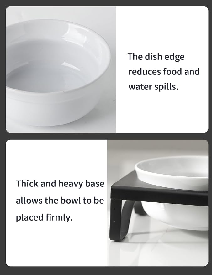 Ceramic White Dog Bowls Set - 5 inch Dog Food & Water Bowls, Elevated Feeding Bowls with Metal Stand for Small Size Dog,Puppy Bowl Set for Wet and Dry Food
