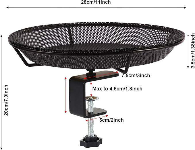 HRAYLTOP Deck Mounted Bird Feeder Bowl with 1.8 inch Thick Iron Clamp - Detachable Outdoor Decor for Garden Backyard Patio and Deck - Perfect for Attracting Birds