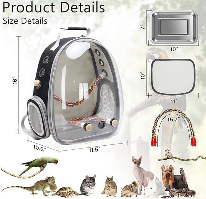 Bird Carrier Cage, Bird Travel Backpack with Stainless Steel Tray and Standing Perch