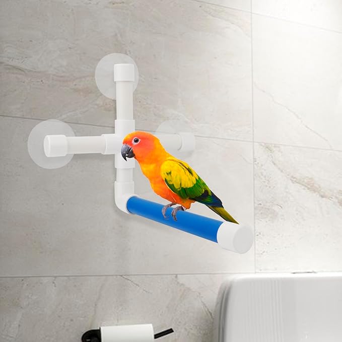 Hypeety Bird Parrot Stand Perch Shower Perch Standing Toy Portable Suction Cup Parrot Bath Stands Suppllies Holder Platform Parakeet Window Wall Hanging Play (3 Suction Cups1)