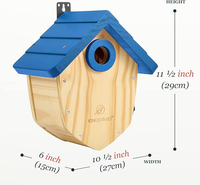 Kingsyard Wooden Bird House with Prdator Guard, Bird Nesting for Bluebird Wren Chickadee, Pine Cone Inspired Nest Box for Outdoor, Royal Blue