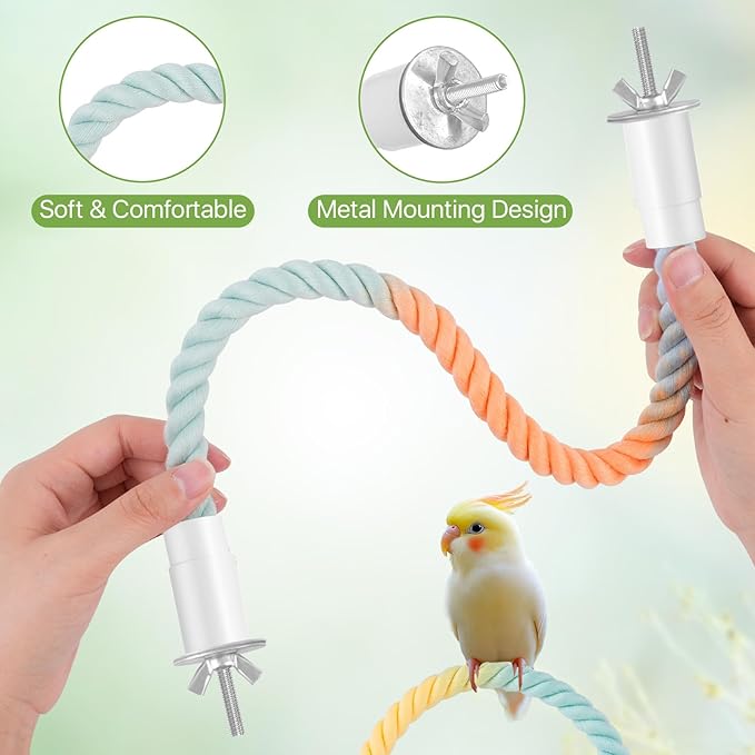 4 Pcs Bird Rope Perches, Bendable Climbing Rope Bird Cage Accessories, Fun Climbing Toy for Parrots, Parakeet, Cockatiels, Lovebirds, Budgies