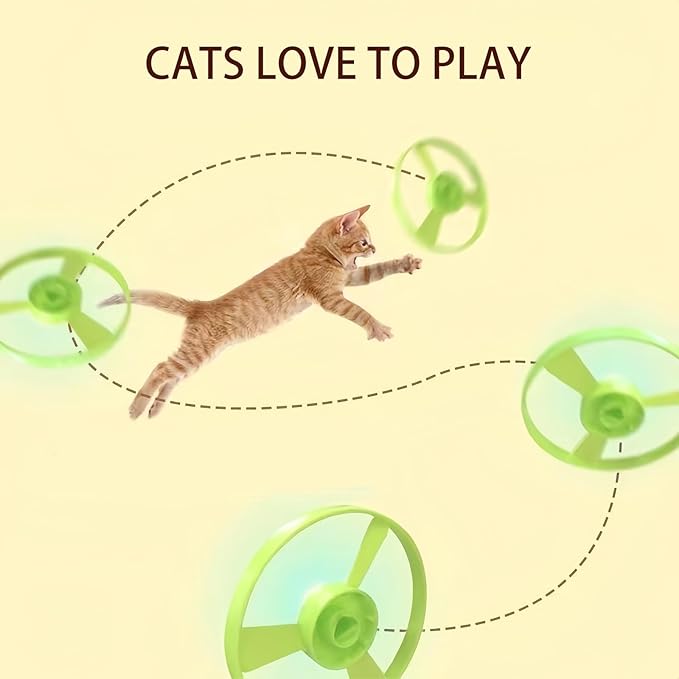 Flying Cat Toys, Interactive Cat Fetch Toy with 1 Light Up Spinning Tops, and 5 Flying Propellers, Flying dis Toy for Hunting Chasing Indoor/Outdoor