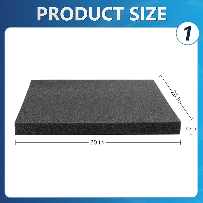 Aquarium Filter Sponge Pad, Filter Media Foam Sponge, Cut-to-Size Foam for Fish Tank (20" x 20" x 0.8", 20PPI)
