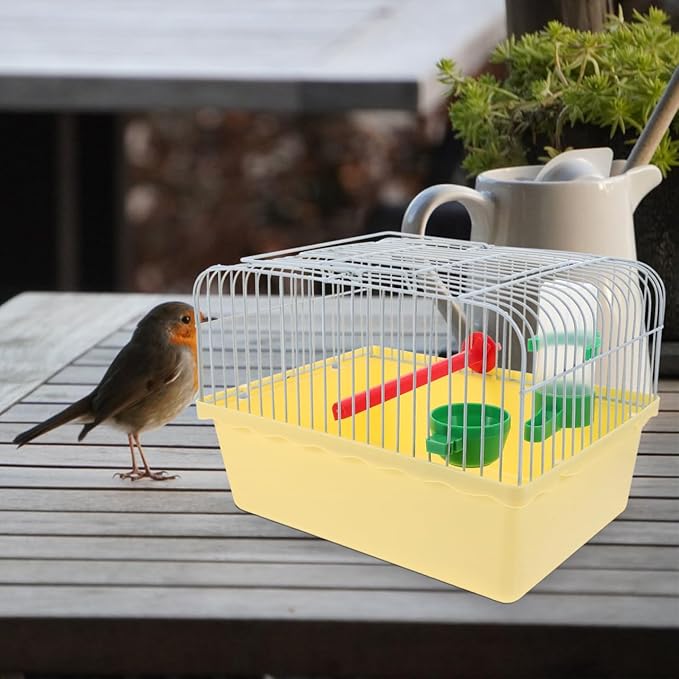 Toddmomy Portable Bird Cage with Waterer Food Box and Perch Lightweight Spacious Travel Bird Carrier for Parakeets Lovebirds 9.25X6.49X6.37 Inch