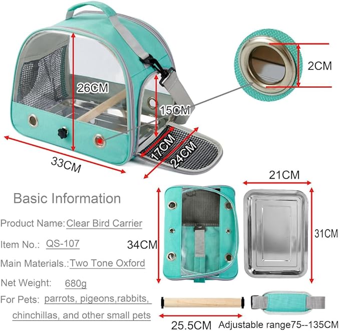 Portable Parrot Bag Bird Backpack with Perch for Birds Cage Side Window Foldable Samll Pet Travel Cage Bird Supplie J5j6 (Green)
