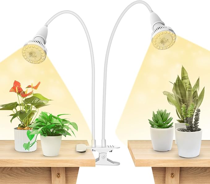 SANSI Grow Lights for Indoor Plants, 20W Clip-On Gooseneck LED Plant Lights | Lifetime Free Bulb Replacement, Plant Lights for Indoor Growing, 2-Head No Timer, Full Spectrum LED Grow Light, High PPFD