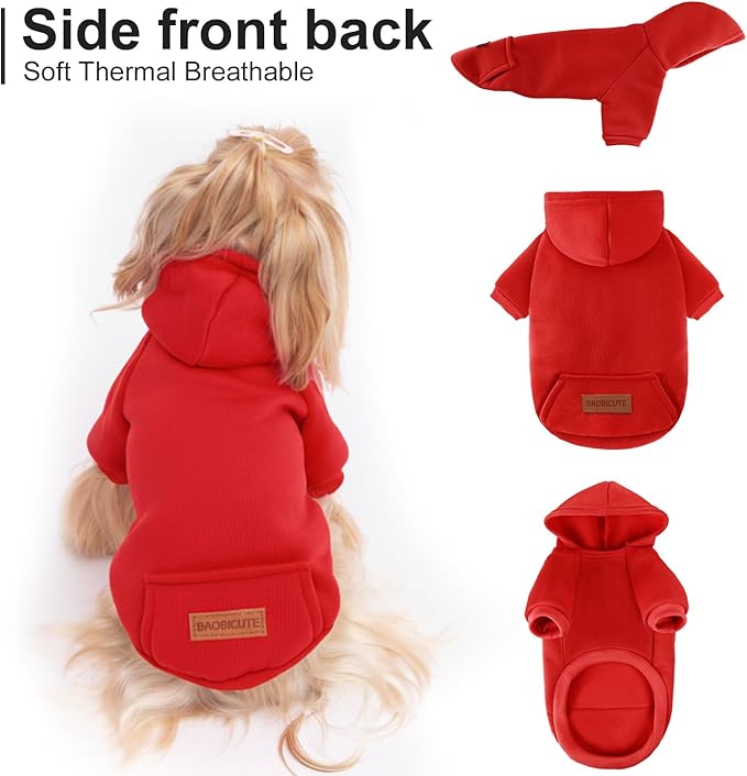 2 Pack Dog Hoodie Warm Hood Dog Sweater Cold Weather Small Dogs Sweatshirt Comfort Pet Clothes for Small Medium Dogs with Pockets (Green+Wine Red, M (Back: 11.4",Chest: 16.9", 5.8-8.8 lbs))