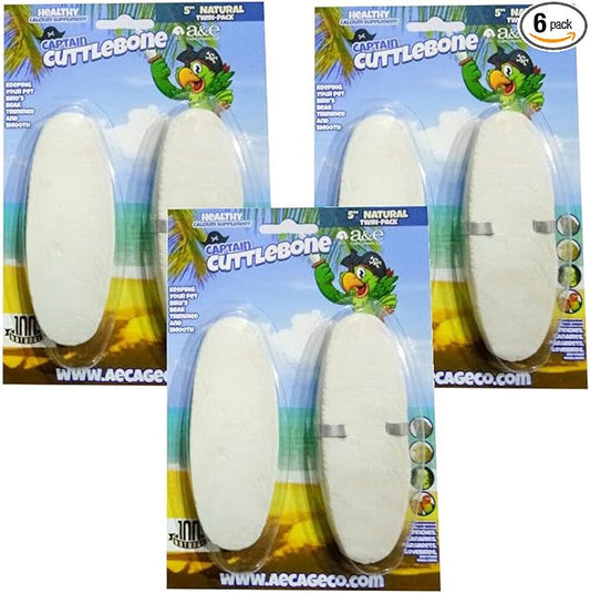 A&E Cage Company Captain Cuttlebone, 5 Inch, Healthy Calcium Supplement for Finches, Canaries, Parakeets, and Lovebirds (6 Pack - 5 Inch)