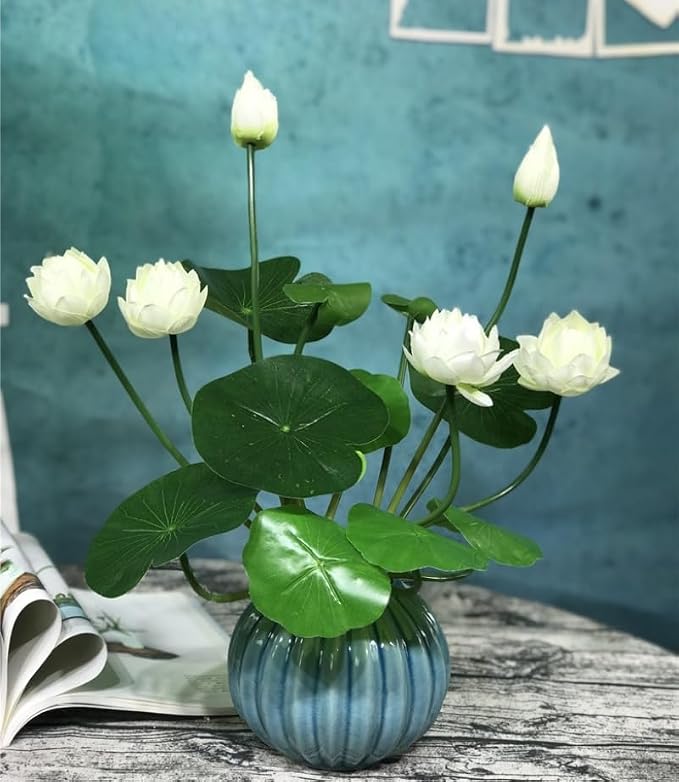 17" Artificial Flower Water Lily,Water Lily Plants for Ponds Small,Silk Flowers Plastic Flowers Lotus for Fish Tank Decoration Home Garden Wedding Arrangement Decor (3, White)