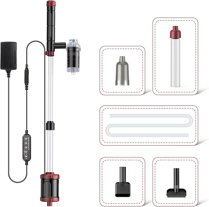 AKKEE Aquarium Vacuum Gravel Cleaner, 36W Electric Fish Tank Cleaner Vacuum, 8 in 1 Multifunctional Aquarium Cleaner for Automatic Water Change, Wash Sand, Water Circulation and Timed Off