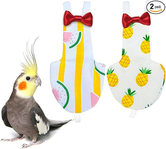UKJENT Bird Diaper Protective Parrot Nappy - 2 Pack, Reusable Flight Suit with Waterproof Inner Layer, Washable Cute Urine Wet Suit for Parakeet Cockatiel Mini Macaw Budgie Canary(M)