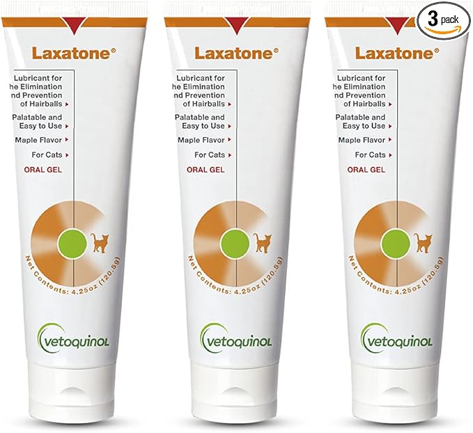 Vetoquinol Laxatone - Hairball Gel for Cats - Gentle Oral Lubricant for Everyday Use - Maple-Flavored Hairball Remedy - Easy-to-Use Pet Care Essentials - Pack of 3-4.25
