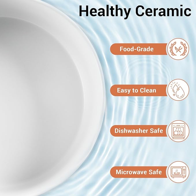 Elevated Dog Bowl, Ceramic Raised Dog Bowl with Anti-Slip and Non-Tip Metal Stand, 1 Pack Pet Food and Water Feeding Bowls for Small and Medium Dogs (White,3.6 Cups)