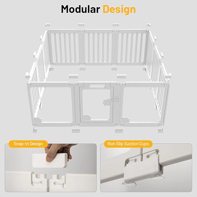 Clear Dog Fence Acrylic Pet Playpen Puppy Enclosure Cat Rabbit Small Play Pen Indoor Outdoor Whelping Box for Dogs with Gate (9 HDPE Panels+3 Transparent Panels)