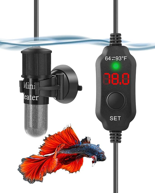 AquaMiracle Mini Aquarium Heater 20W Small Fish Tank Heater for 2-4 Gal Tanks, Digital Display Thermostat Betta Heater with Dry-Run & Overheat Protection, Memory Function