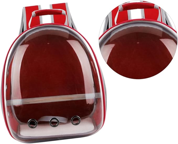 Mikikit Portable Parrot Backpack Carrier with Breathable Design and Wooden Stand for Outdoor Travel Red Space Capsule Pet Carry Bag