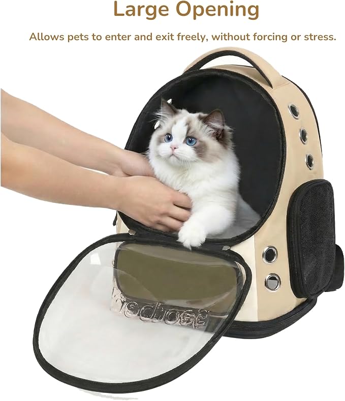 Cat Bubble Backpack Carrier, TSA Airline Approved Pet Travel Bag for Small Medium Dogs, Clear Hiking Camping Backpack for Cats, Kitten and Puppy up to 18 lbs, Khaki Bubble