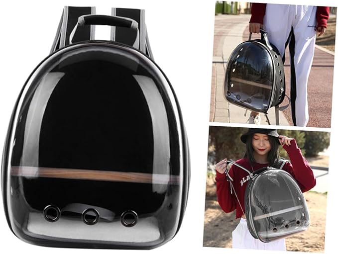 YARNOW Portable Parrot Backpack Breathable Outdoor Carry Bag with Wooden Bar for Travel and Adventure Durable Black Design for Birds